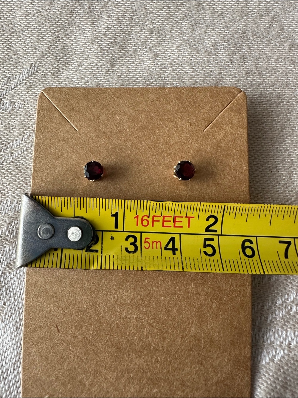 14K Yellow Gold Garnet Stud Earrings Round Burgundy Gemstones